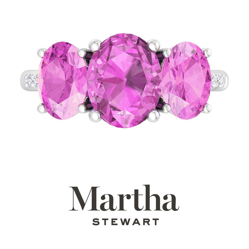 Martha Stewart 5ctw. Oval Pink Sapphire & Lab Grown Diamond Three Stone Ring In Sterling Silver image number null